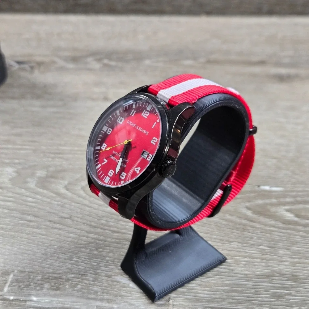Dooney & Bourke Red Dial Watch Black Case Strap 50M Tested